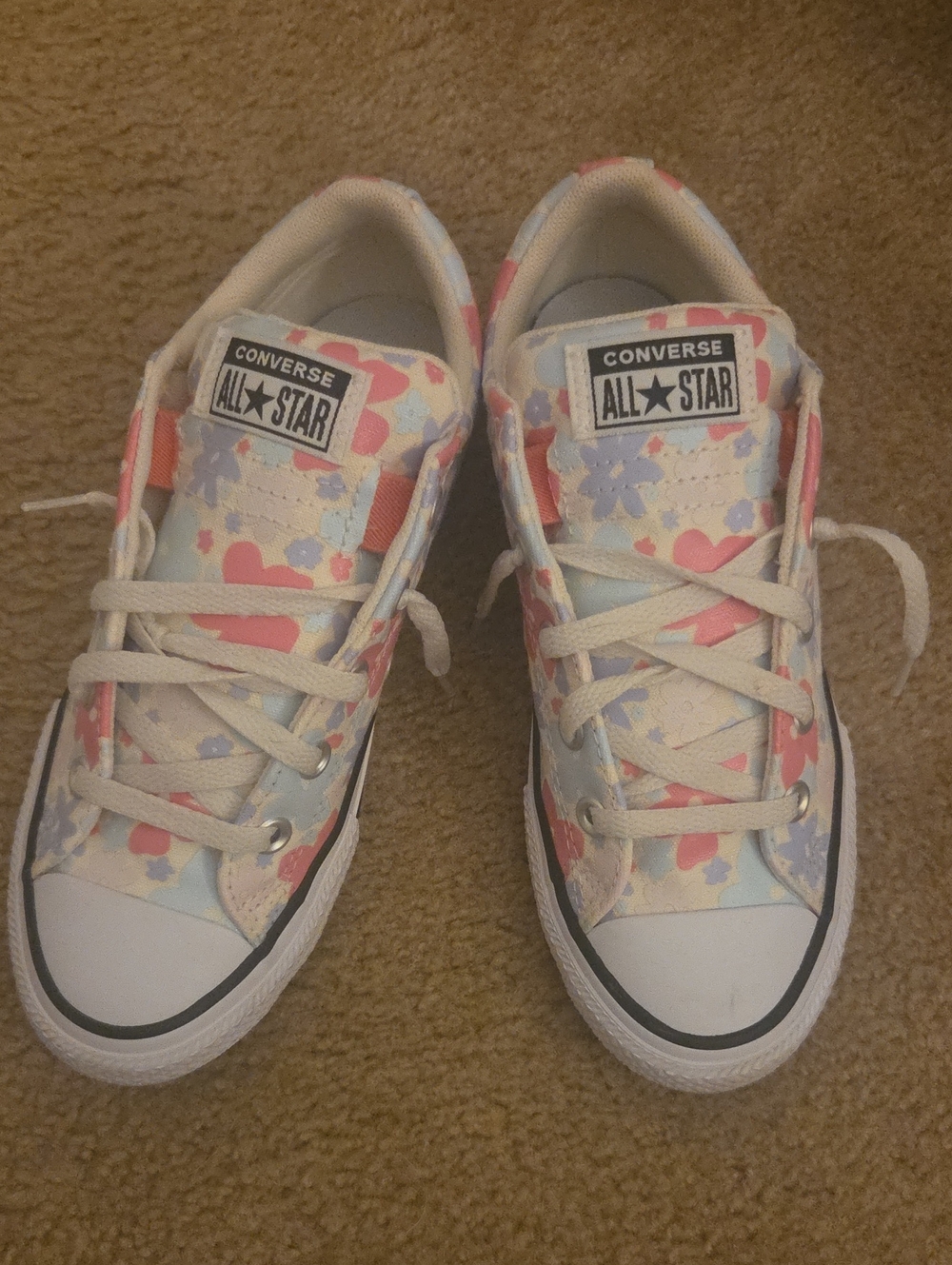 Converse Kids All Star Floral & Heart Low Top Sneakers - Pink & Light Blue